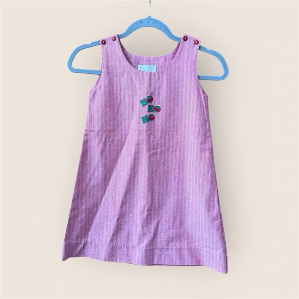 STRAUSBURG 100% cotton girls 4T sleeveless red holiday dress embroidered hohoho
